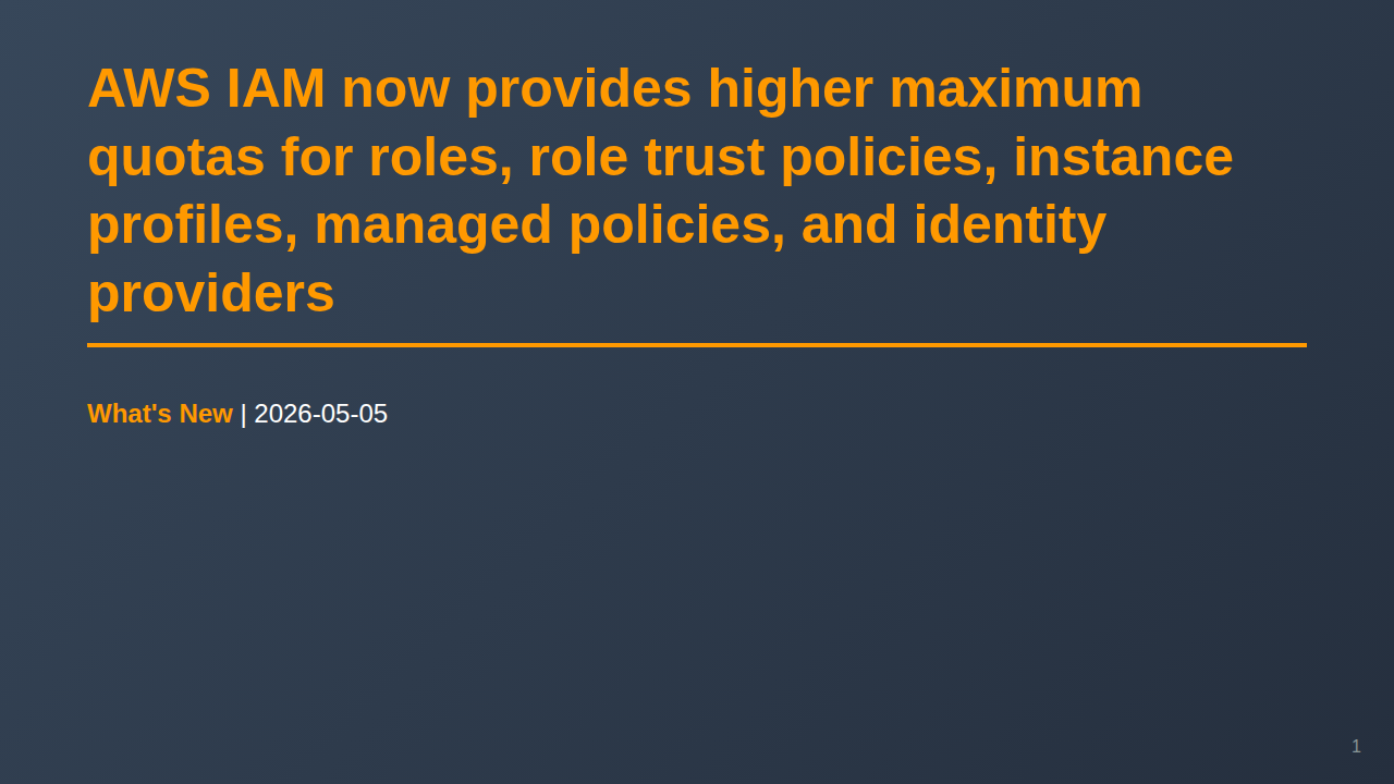 AWS IAM now provides higher maximum quotas for roles, role trust policies, instance profiles, managed policies, and identity providers のサムネイル