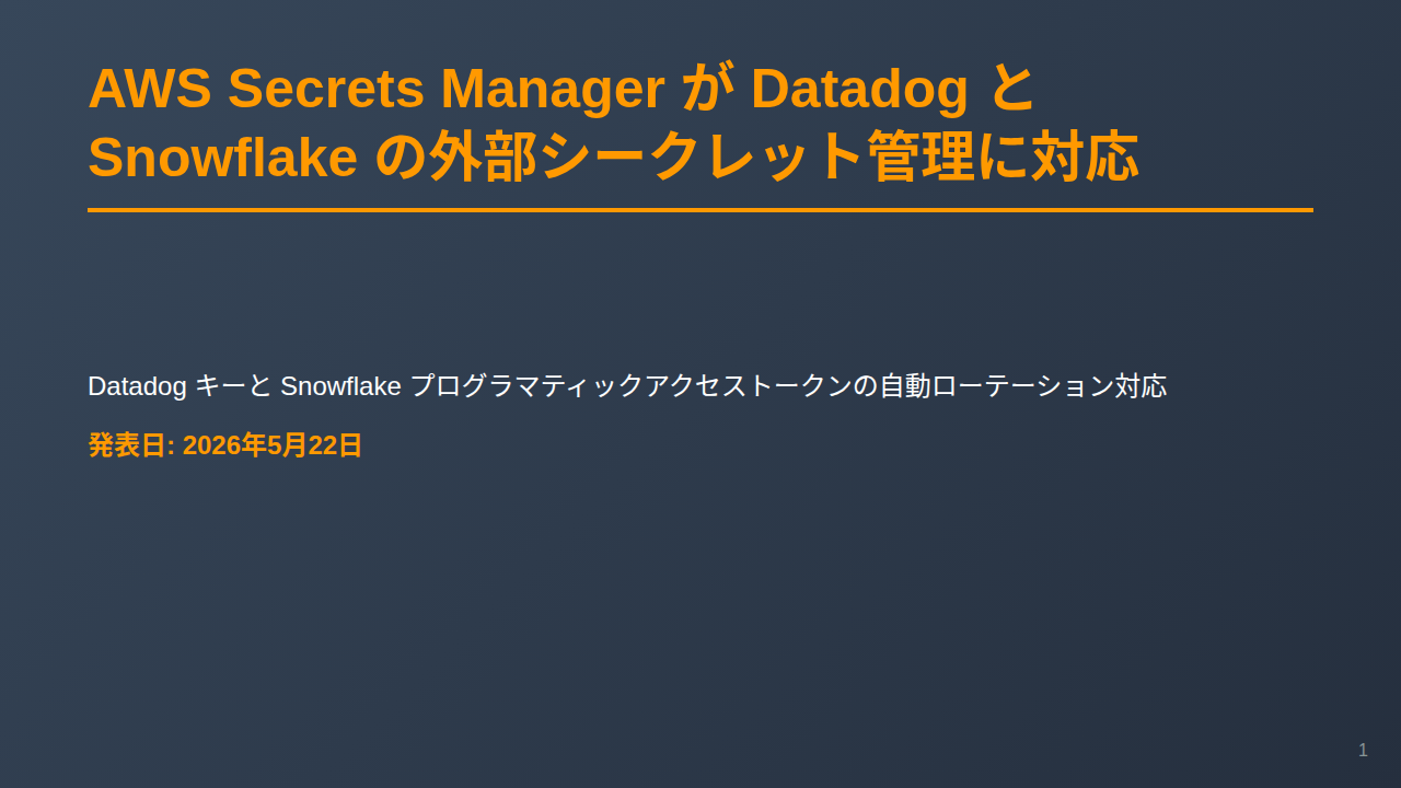 AWS Secrets Manager が Datadog と Snowflake の外部シークレット管理に対応 のサムネイル