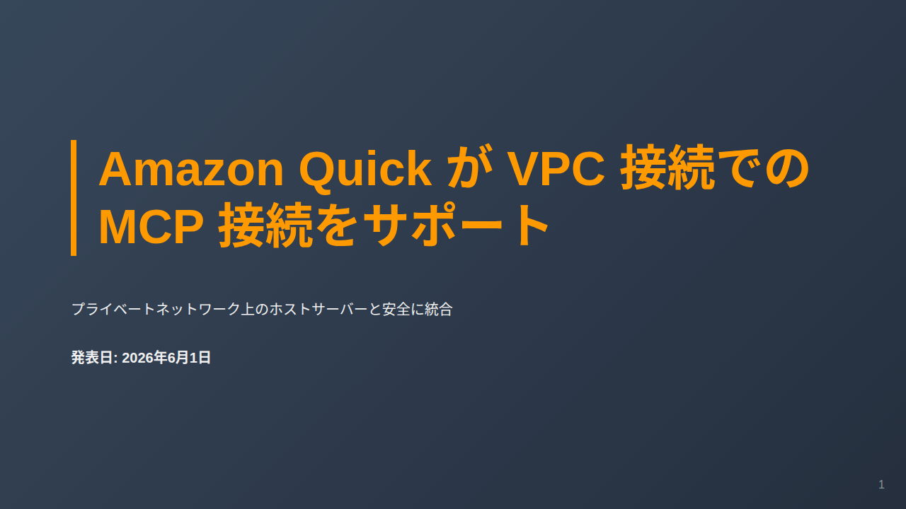 Amazon Quick が VPC 接続での MCP 接続をサポート のサムネイル