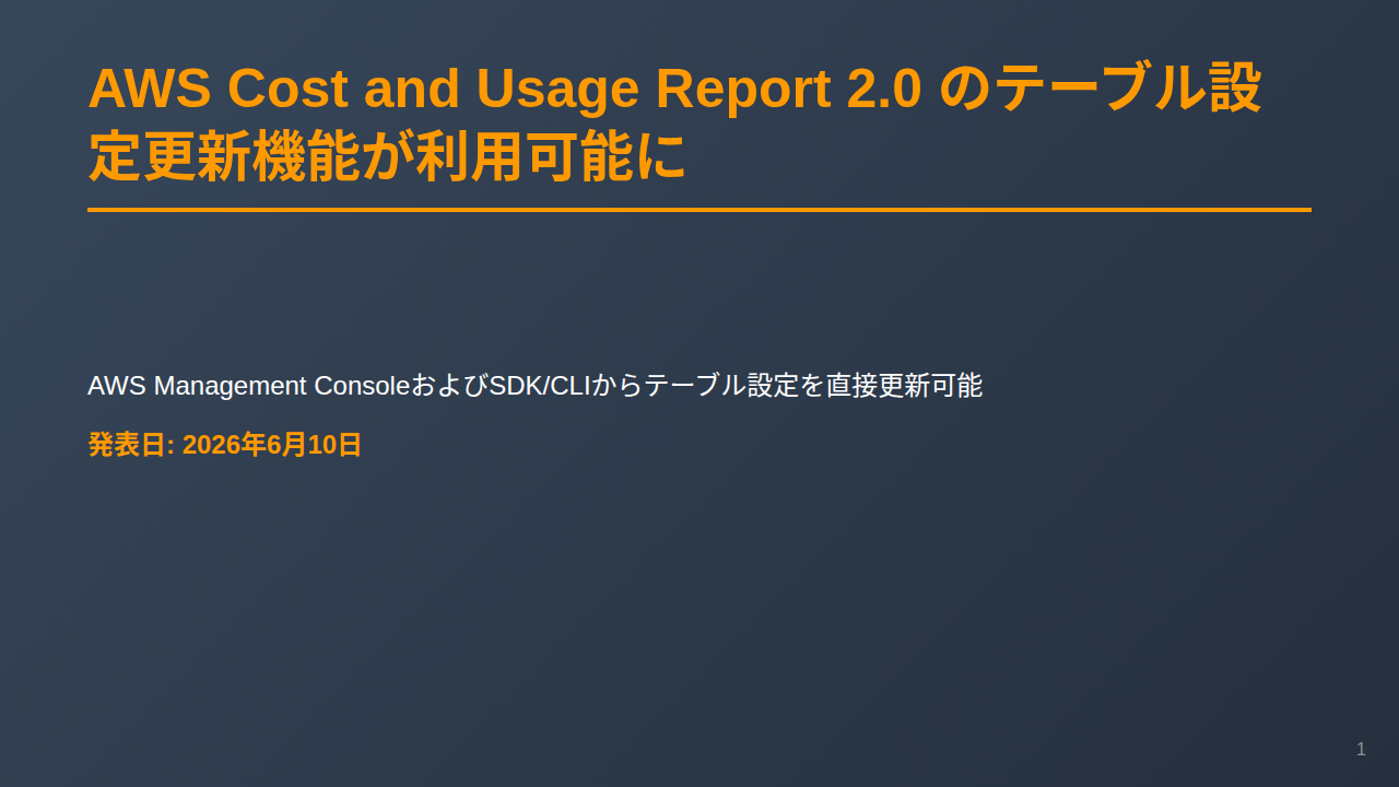 AWS Cost and Usage Report 2.0 のテーブル設定更新機能が利用可能に のサムネイル